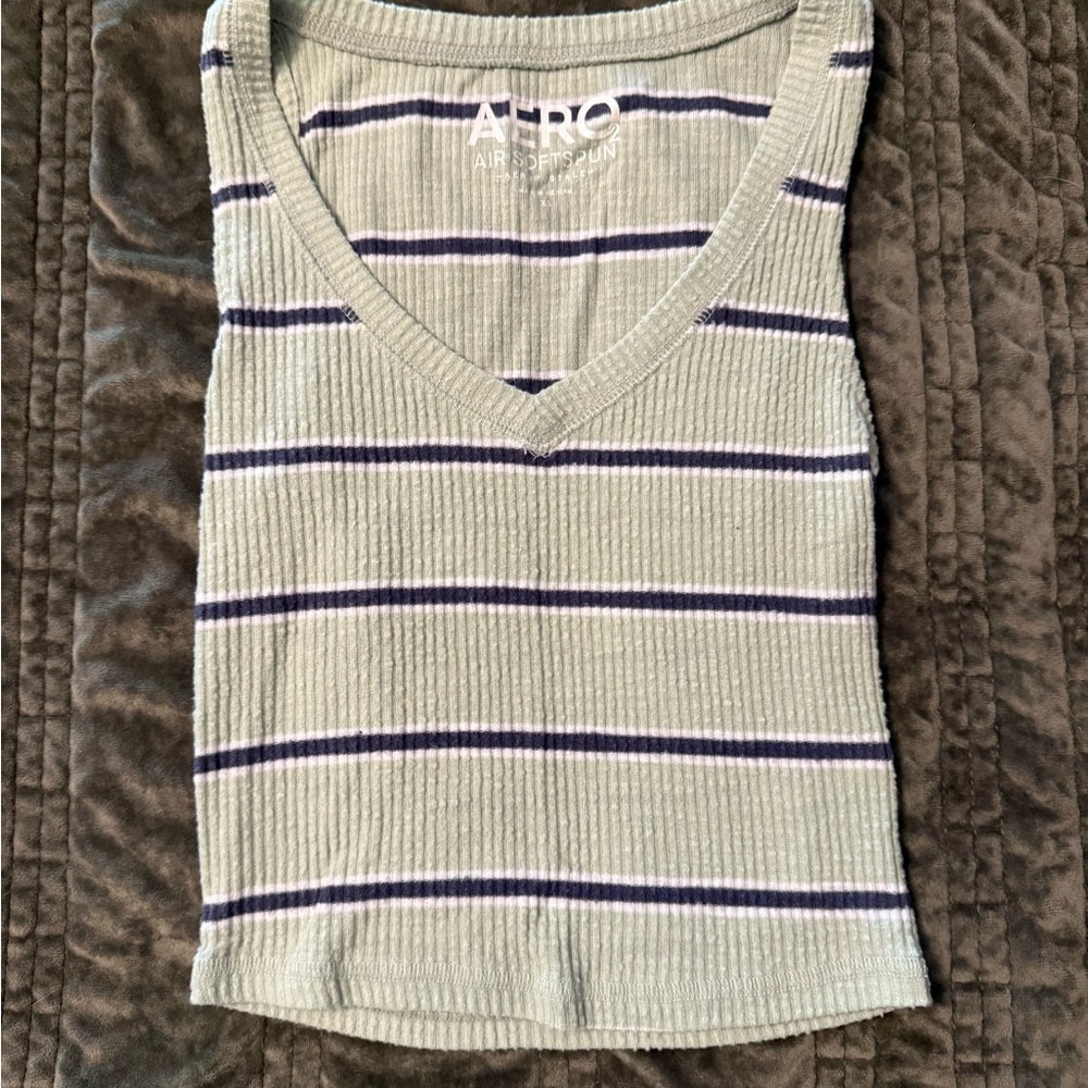 Y2K Women's Striped Ribbed Tank Top - Green